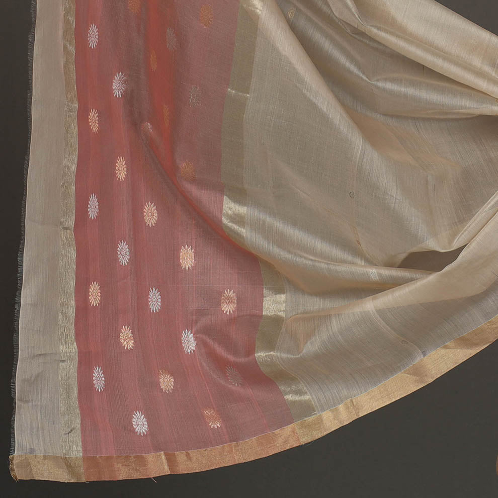 CHANDERI BY RAUPH KHAN Peach - 2pc Zari Buti Handloom Chanderi Silk Dress Material 09 - view 4