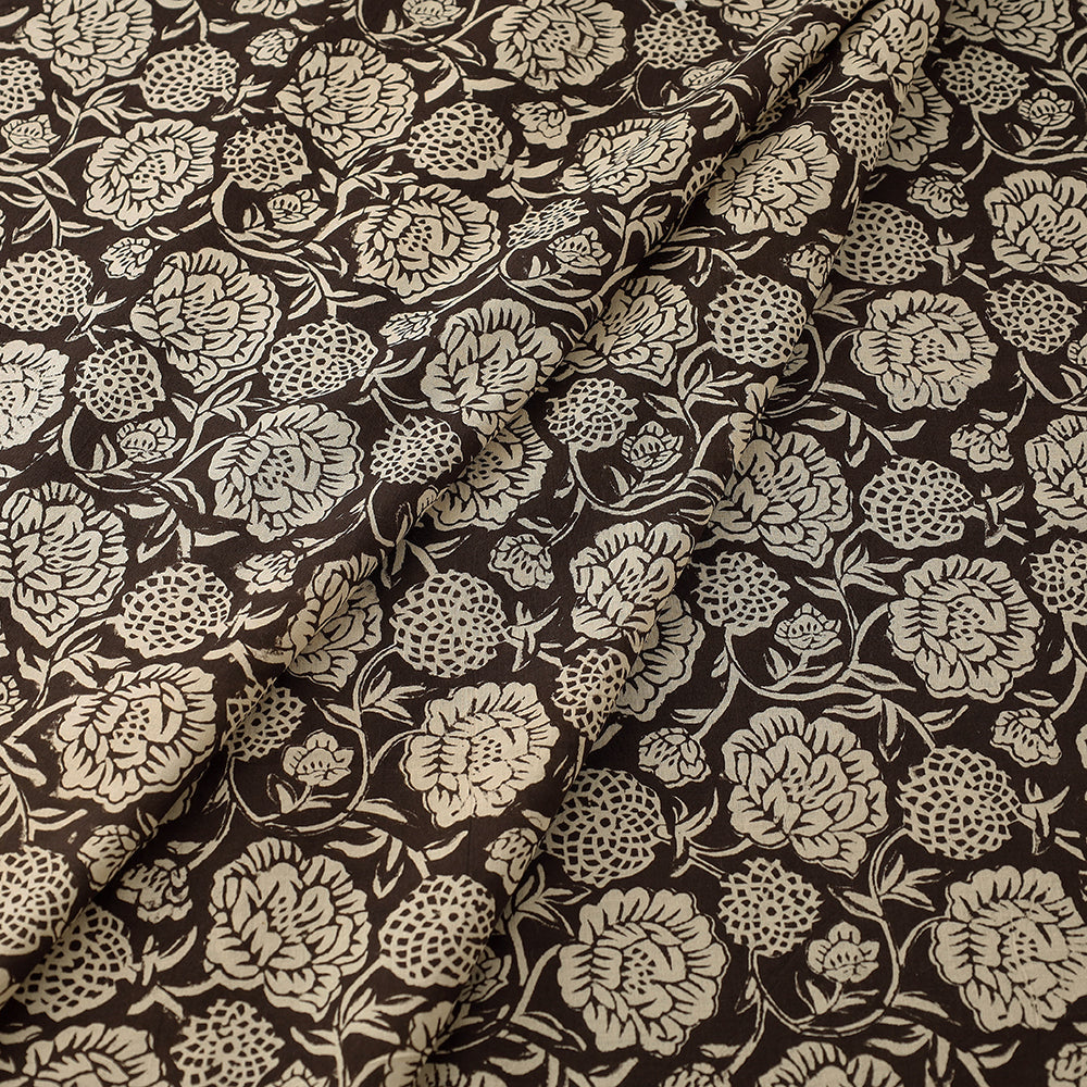 HAVELI CHRONICLES Brown - Dahlia Floral Bagru Block Print Cotton Fabric - view 2