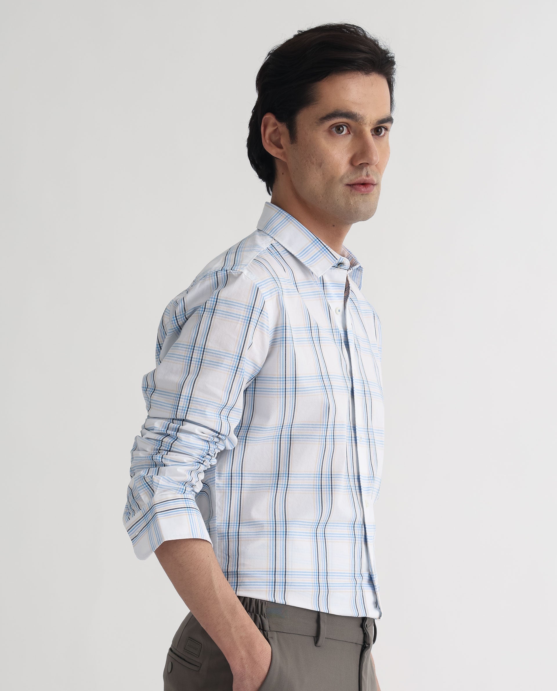 Rare Rabbit Men's Turvo White Cotton Fabric Full Sleeves Checks Shirt - view 6