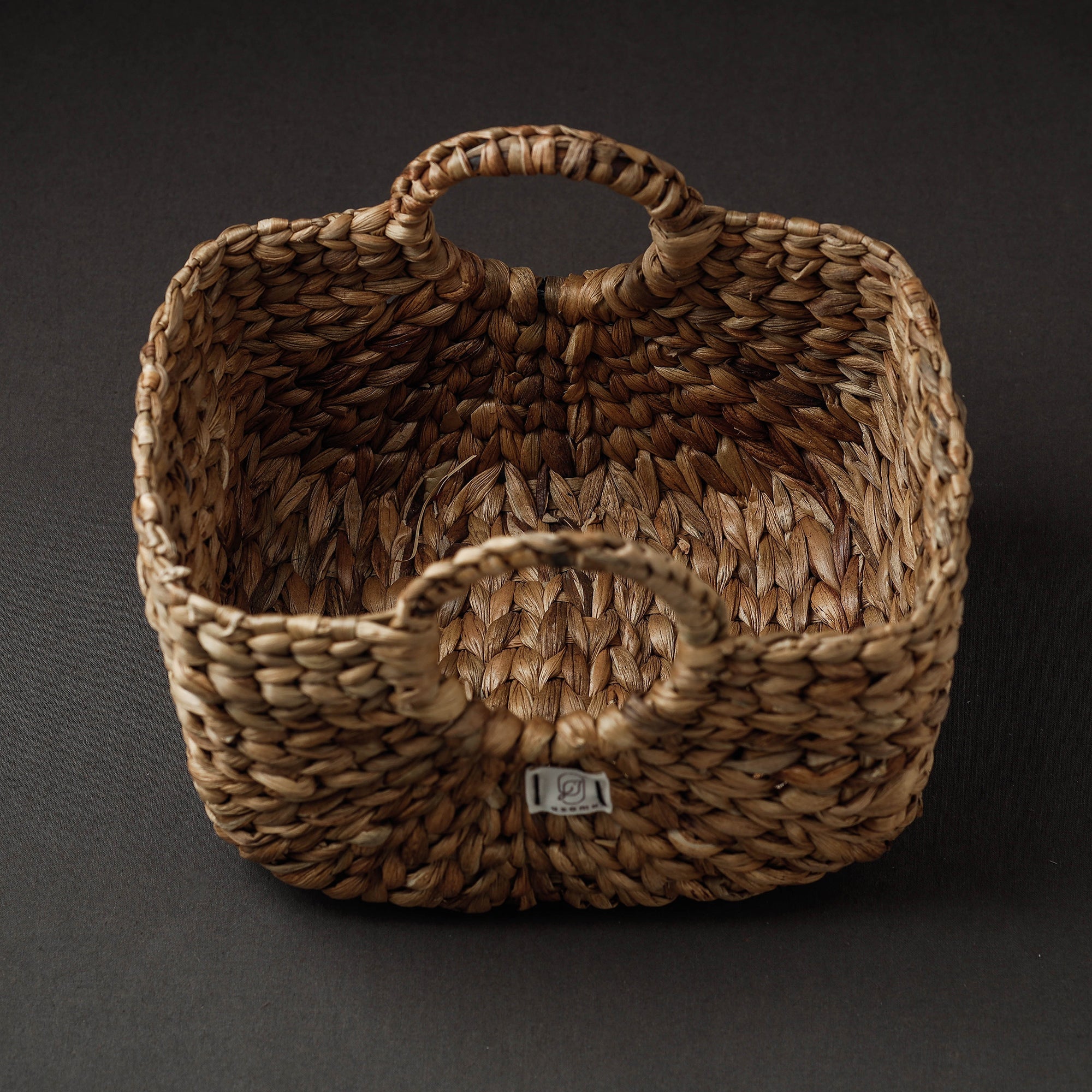 ASAMA Brown - Handcrafted Organic Water Hyacinth Bamboo Handle Basket Medium (8.5 x 6 in) - view 2