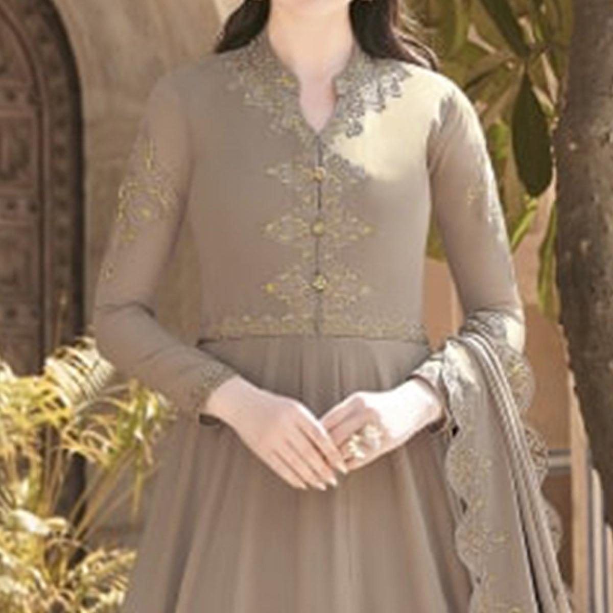 Peachmode Brown Partywear Embroidered Soft Georgette Suit - view 2