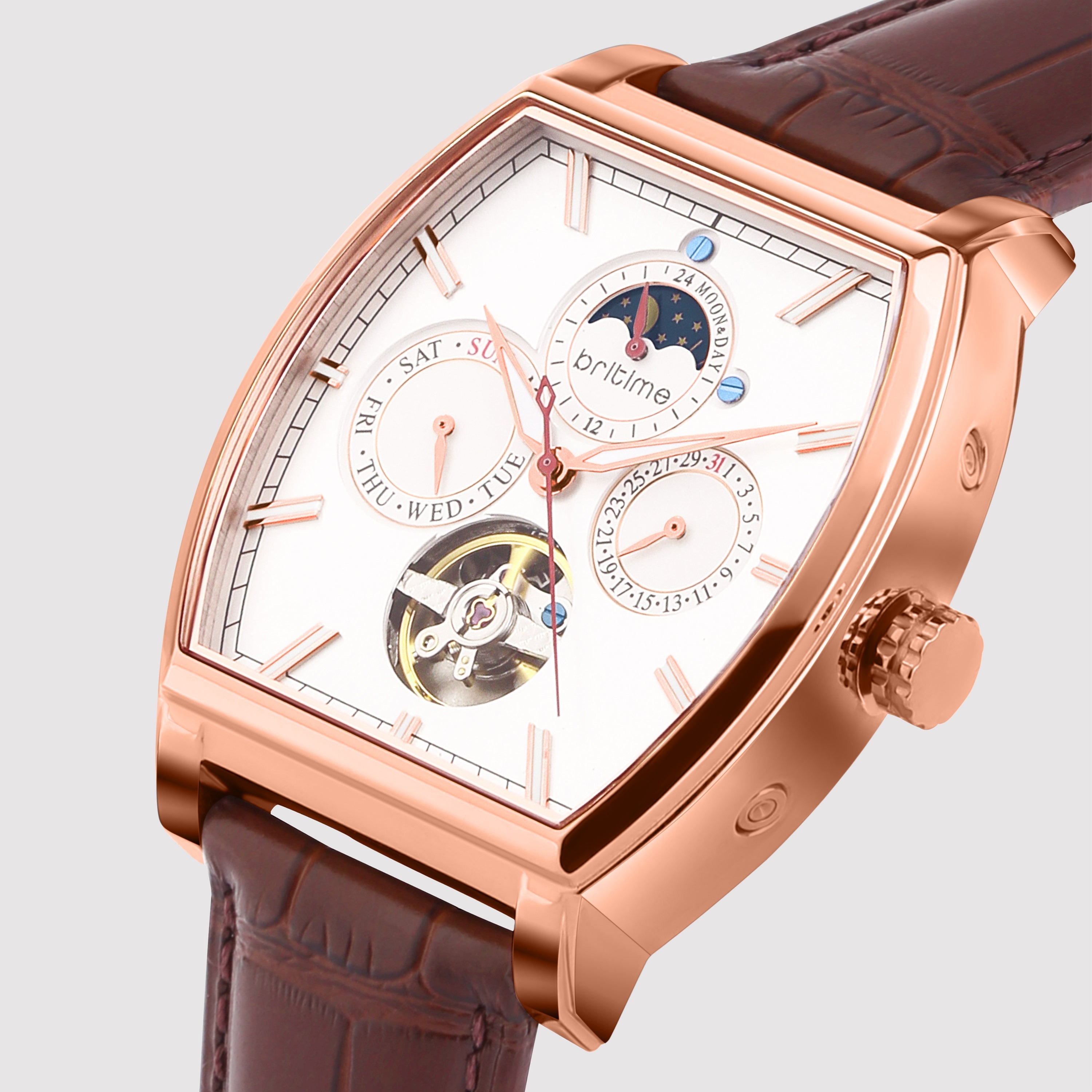 Britime Galaxy Men Automatic Silver Dial Multi-Function Leather Watch 985-L30308 - view 2