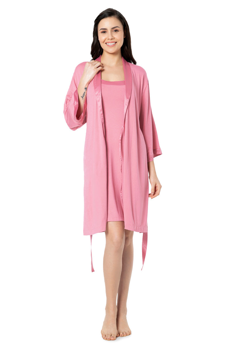Amante Satin Edge Robe - Cashmere Rose - view 4