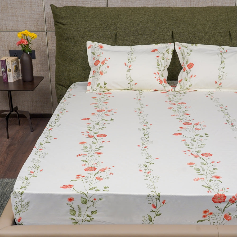 Urban Space -Home Furnishing Store Serene Collection - Breathable 200 TC 100% Pure Cotton Bedsheet with Pillow Cover, Veil Bloom- Peach