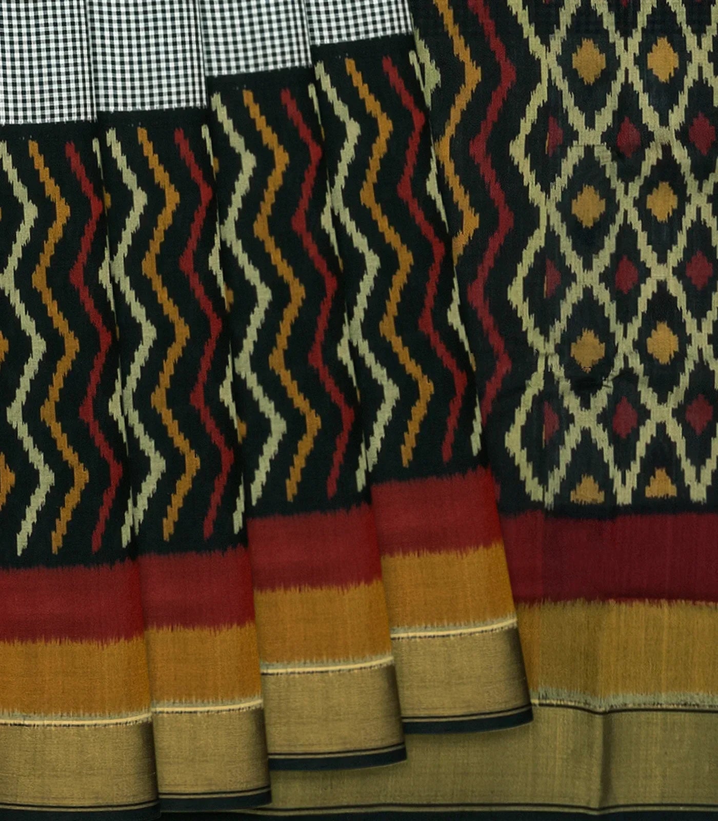 RmKV Black Handloom Ikat Silk Saree With Chevron Motifs-Black