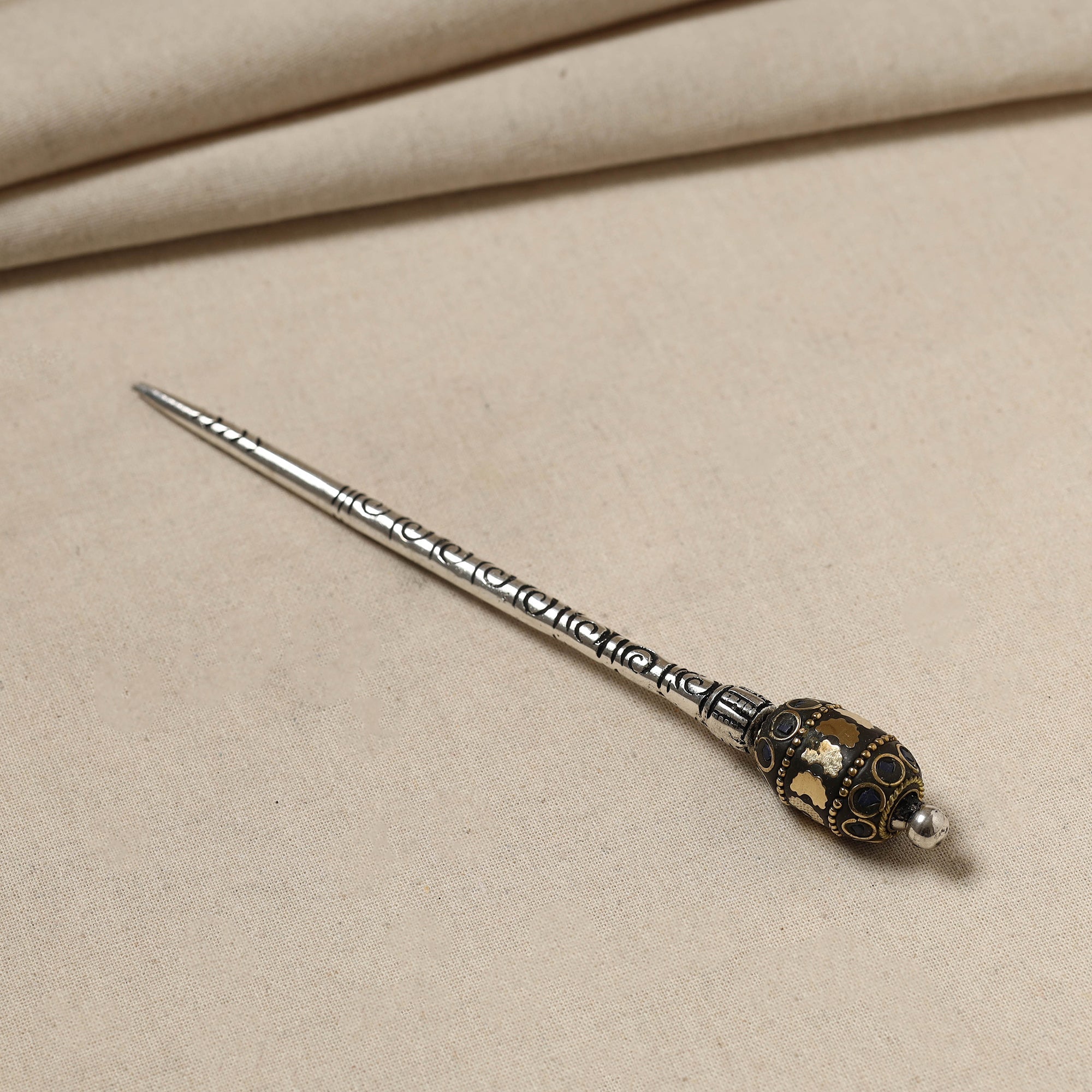 WHITE RIVER STORIES Antique Finish Oxidised German Silver Juda Stick - view 2
