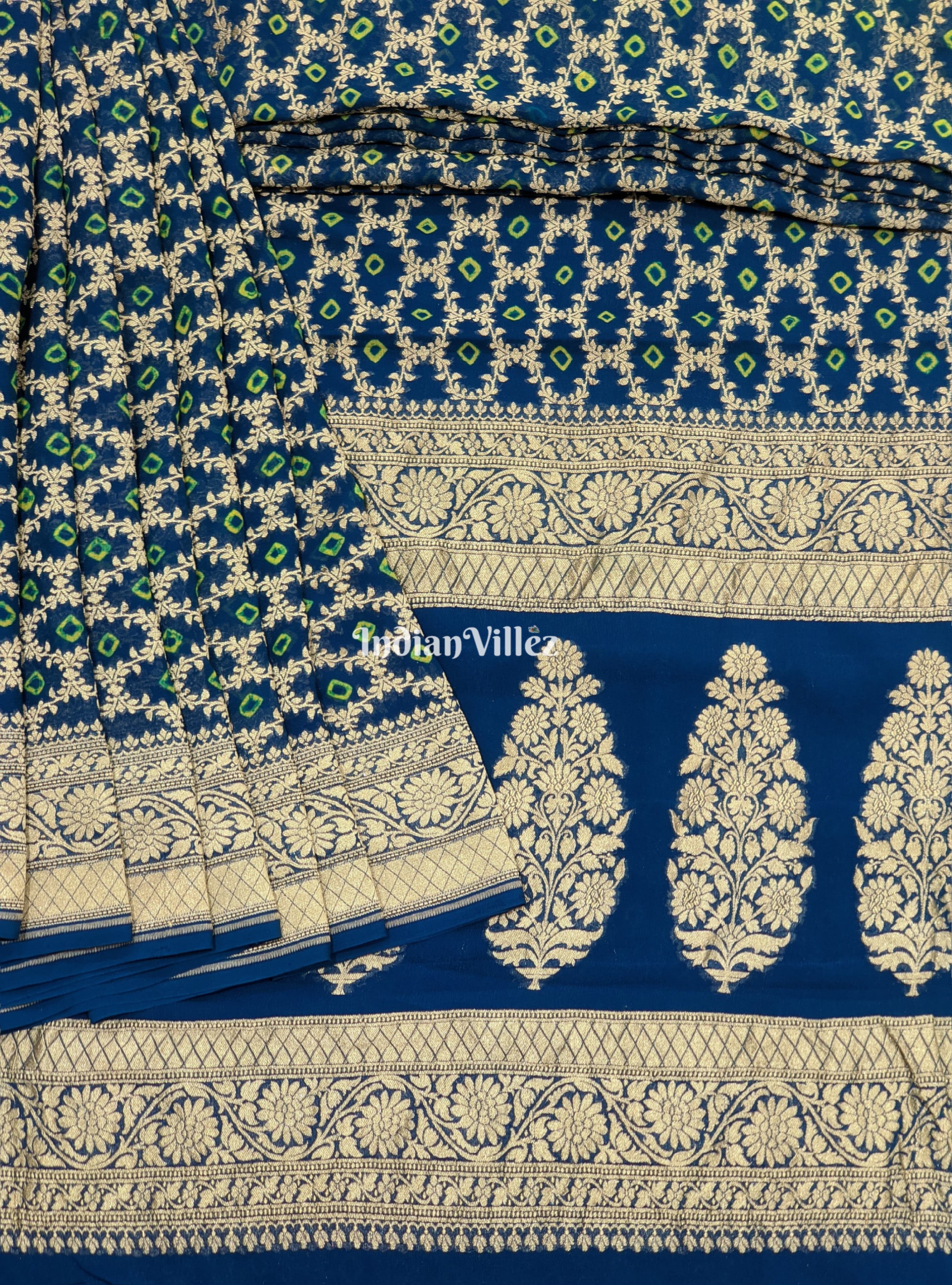 IndianVillèz Sea Blue Pure Banarasi Khaddi Georgette Saree