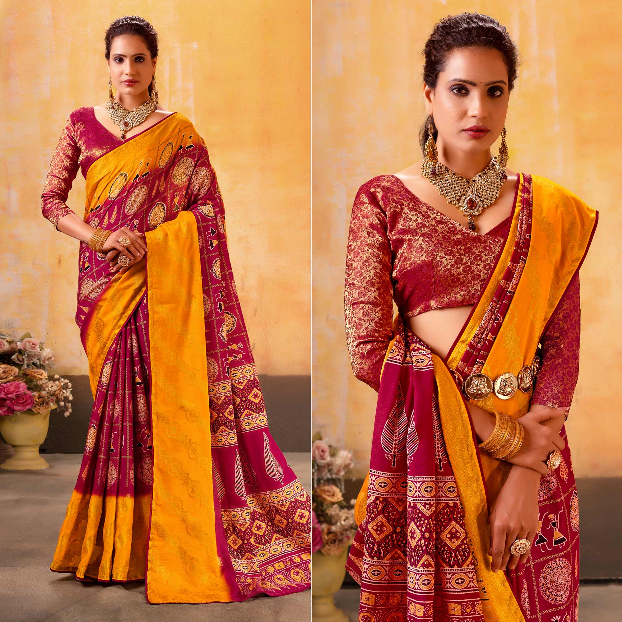Peachmode Red Patola Printed Jacquard Saree – Women's