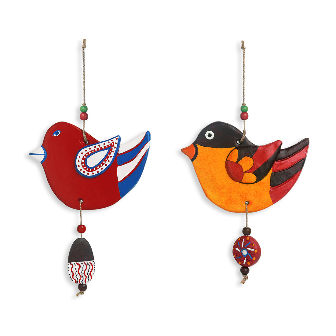 EXCLUSIVELANE 'Feathered Sparrows' Handmade & Handpainted Terracotta Decorative Wall Hangings (Set of 2) - view 2