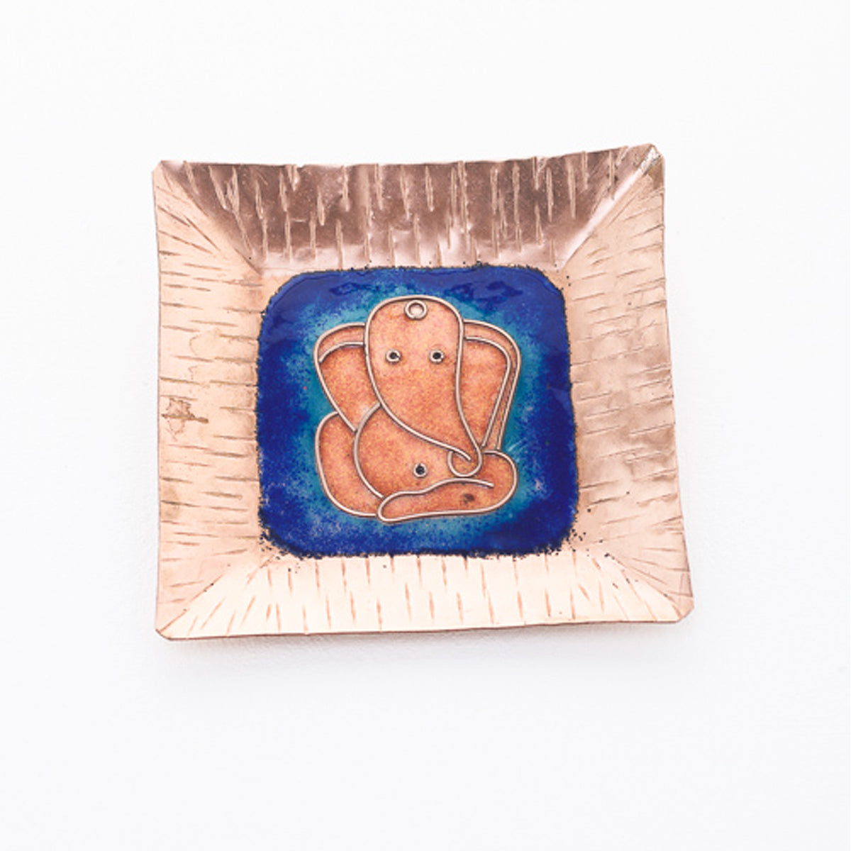A Ganesha Plate, Kumkum and Agarbatti Holder Set in Copper Enamel by Ekibeki - Blue - view 3