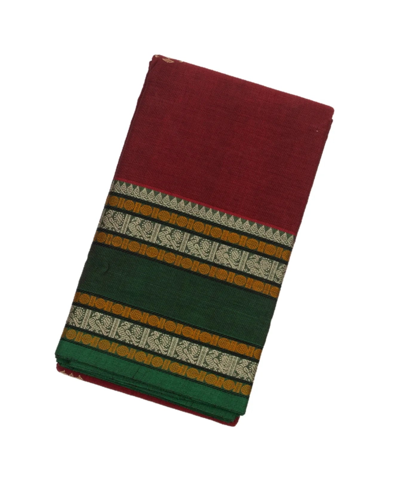 RmKV Crimson Handloom Kanchi Cotton Saree With Parrot Buttas.