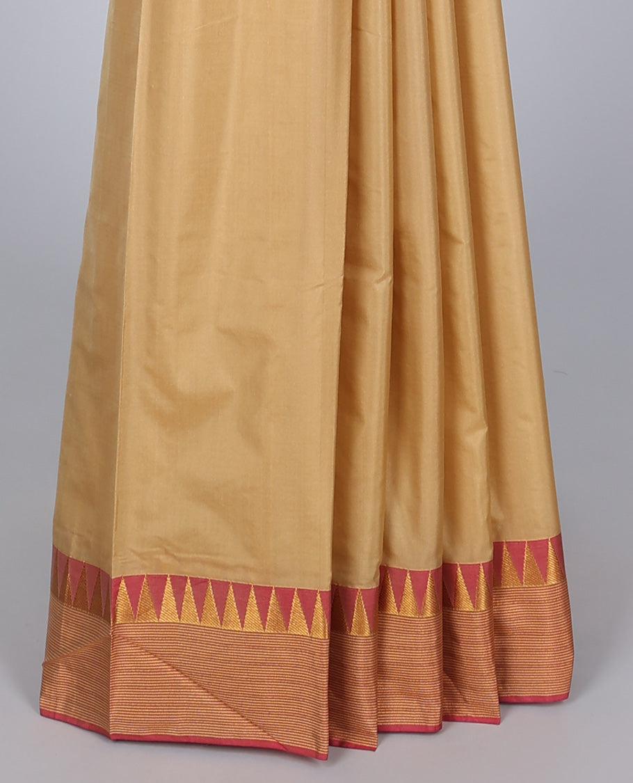 Pothys Sandal aarani gift saree, contrast temple border & pallu of stripes - view 3