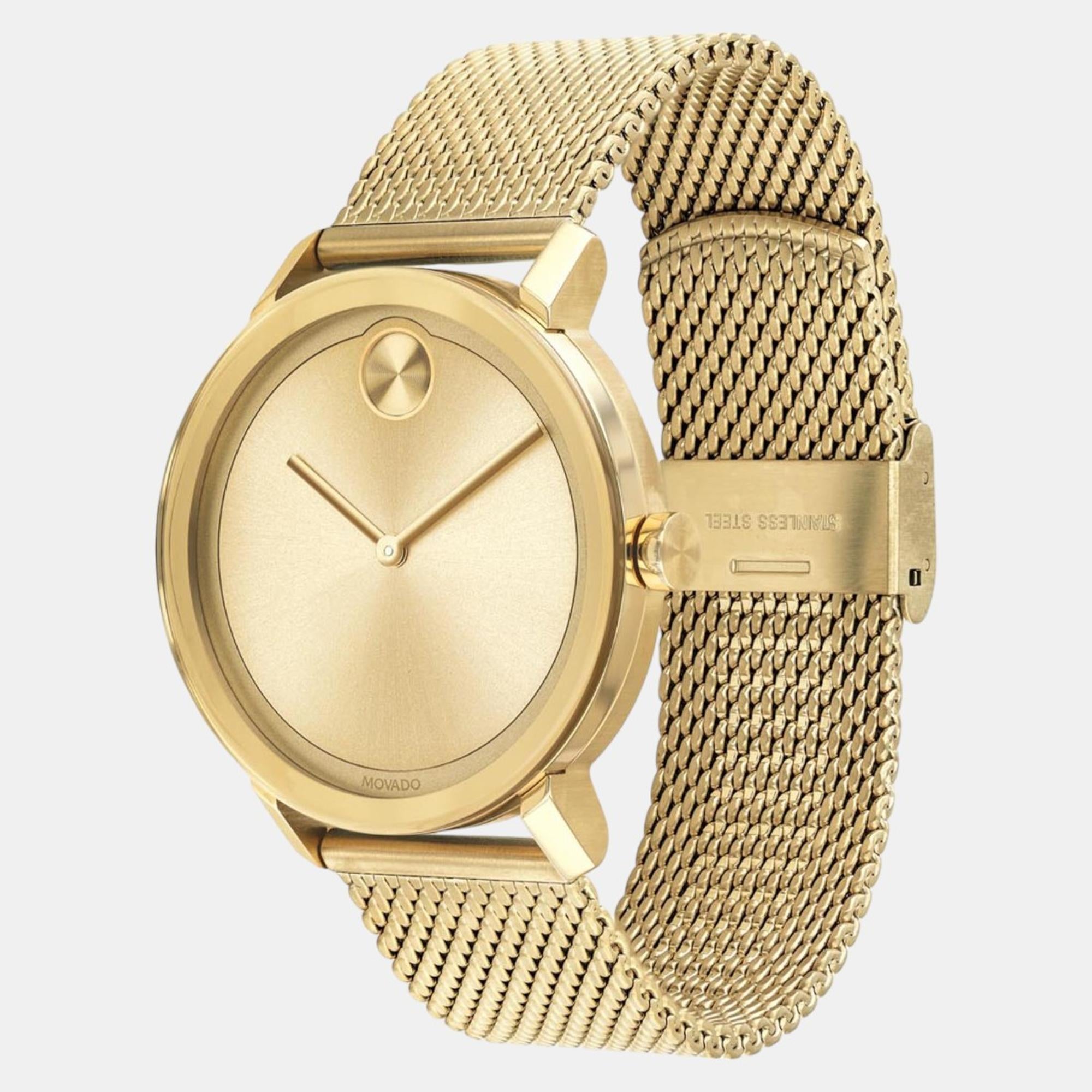 Movado Bold Men Quartz Light Gold Dial Analog Mesh Watch 3600560 - view 2
