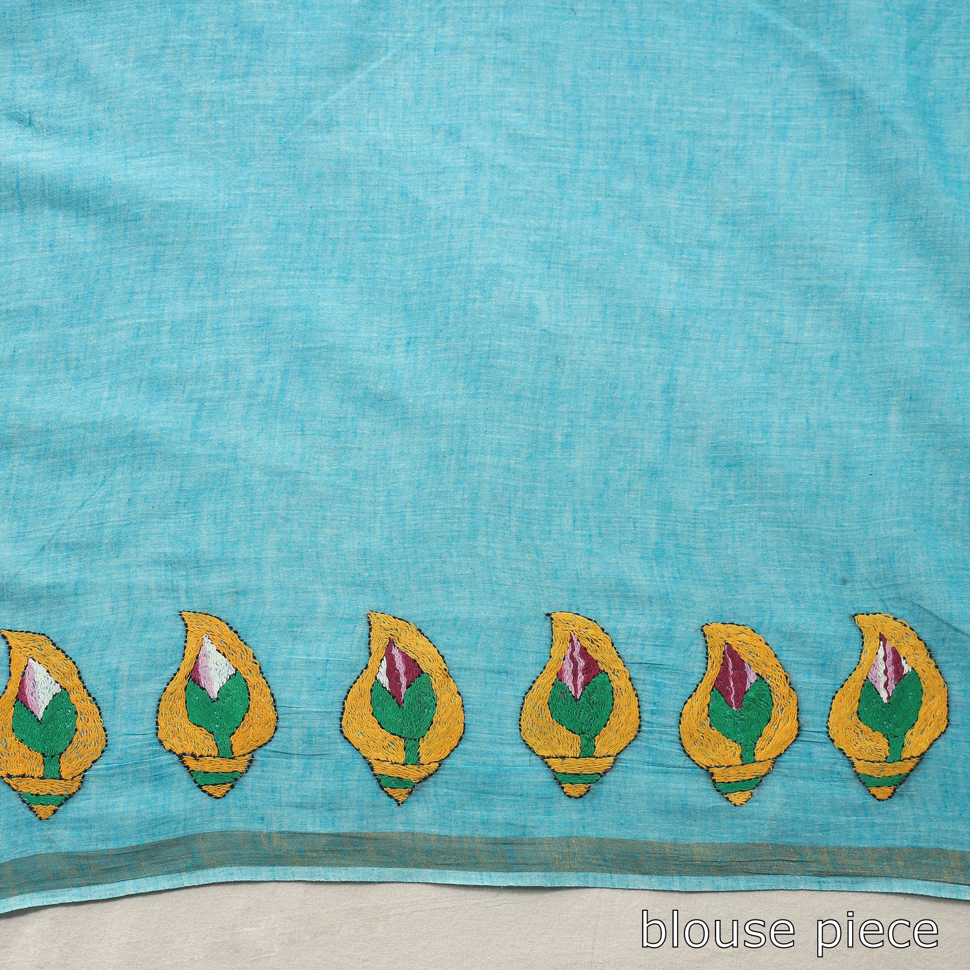 KHUSHBASH - HAPPY LOOM OF EAST Blue - Bengal Kantha Embroidery Pure Cotton Handloom Saree - view 8