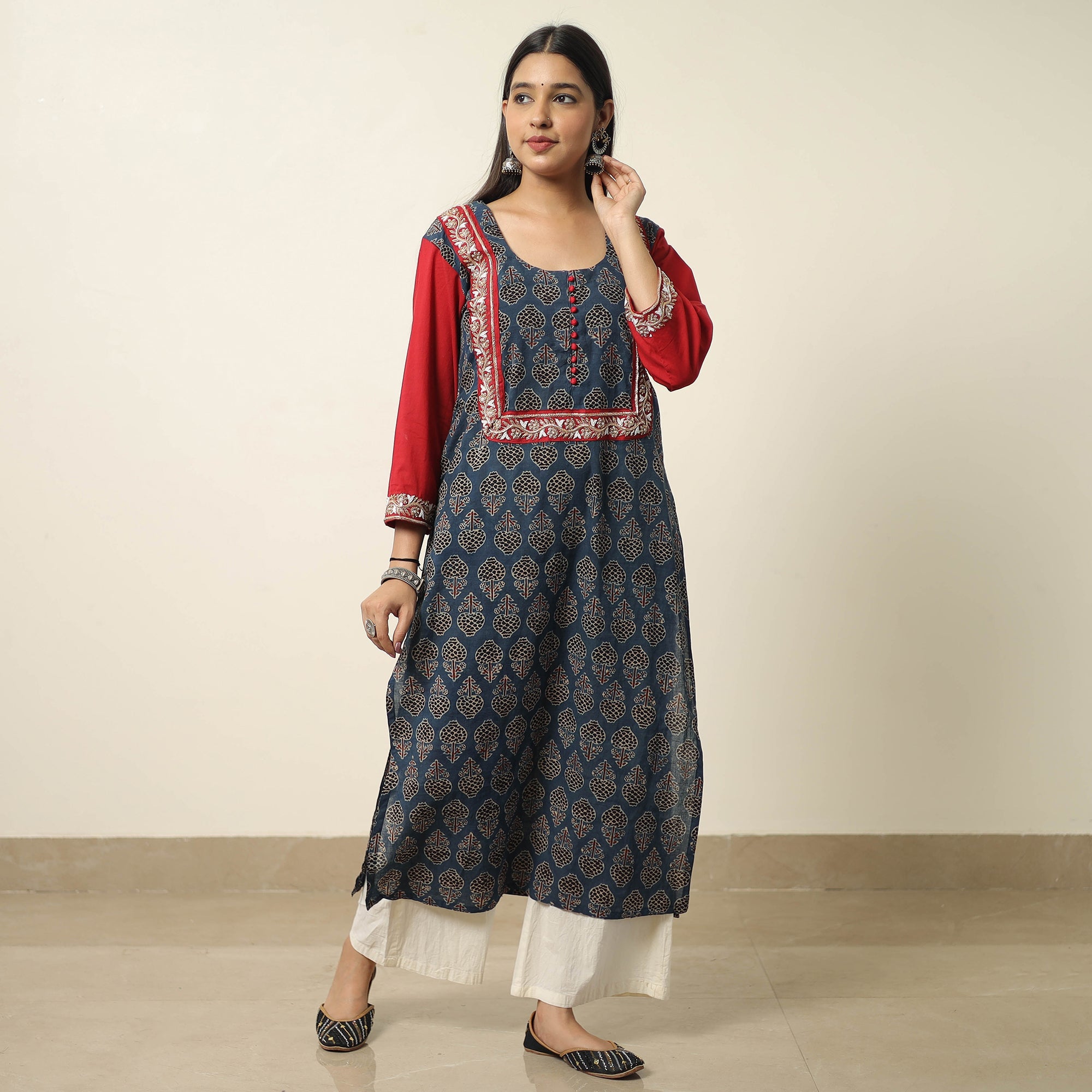 ITOKRI CASUALS Blue - Exclusive Hand Zardozi Embroidery Mul Cotton Kurta 03 - view 2