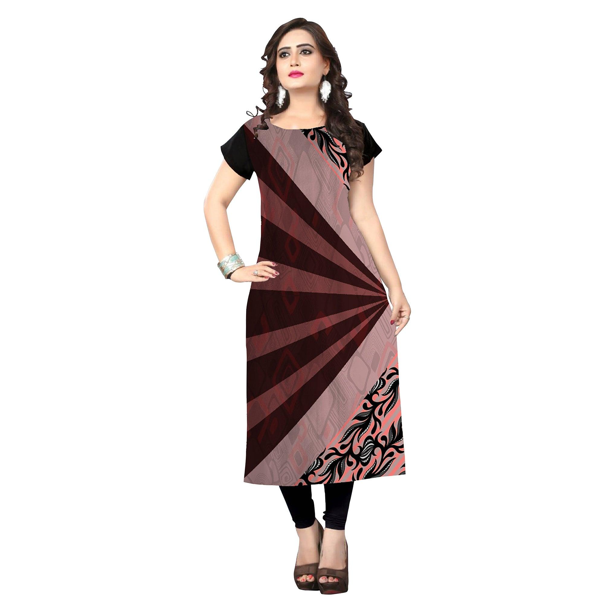 Peachmode Seller Majesty Brown-Multi Colored Casual Printed Crepe Kurti