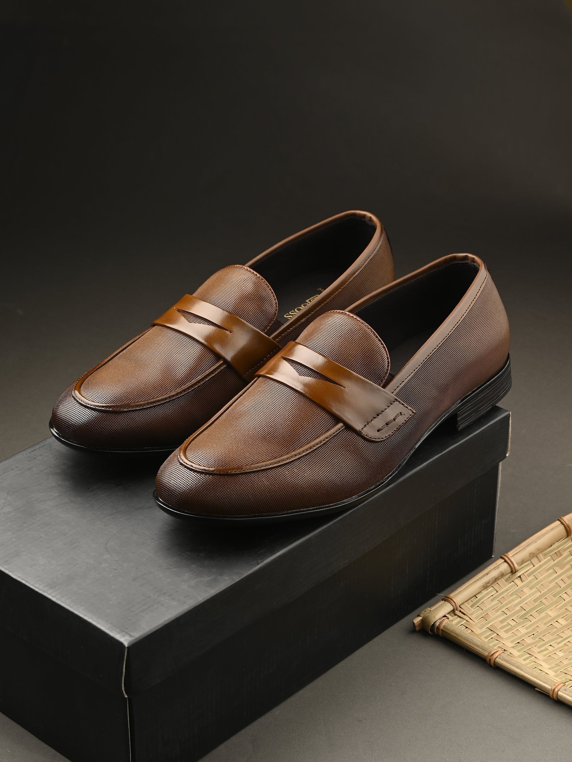 Nova Textured Penny Loafers by Aspeerio – Tan - view 2