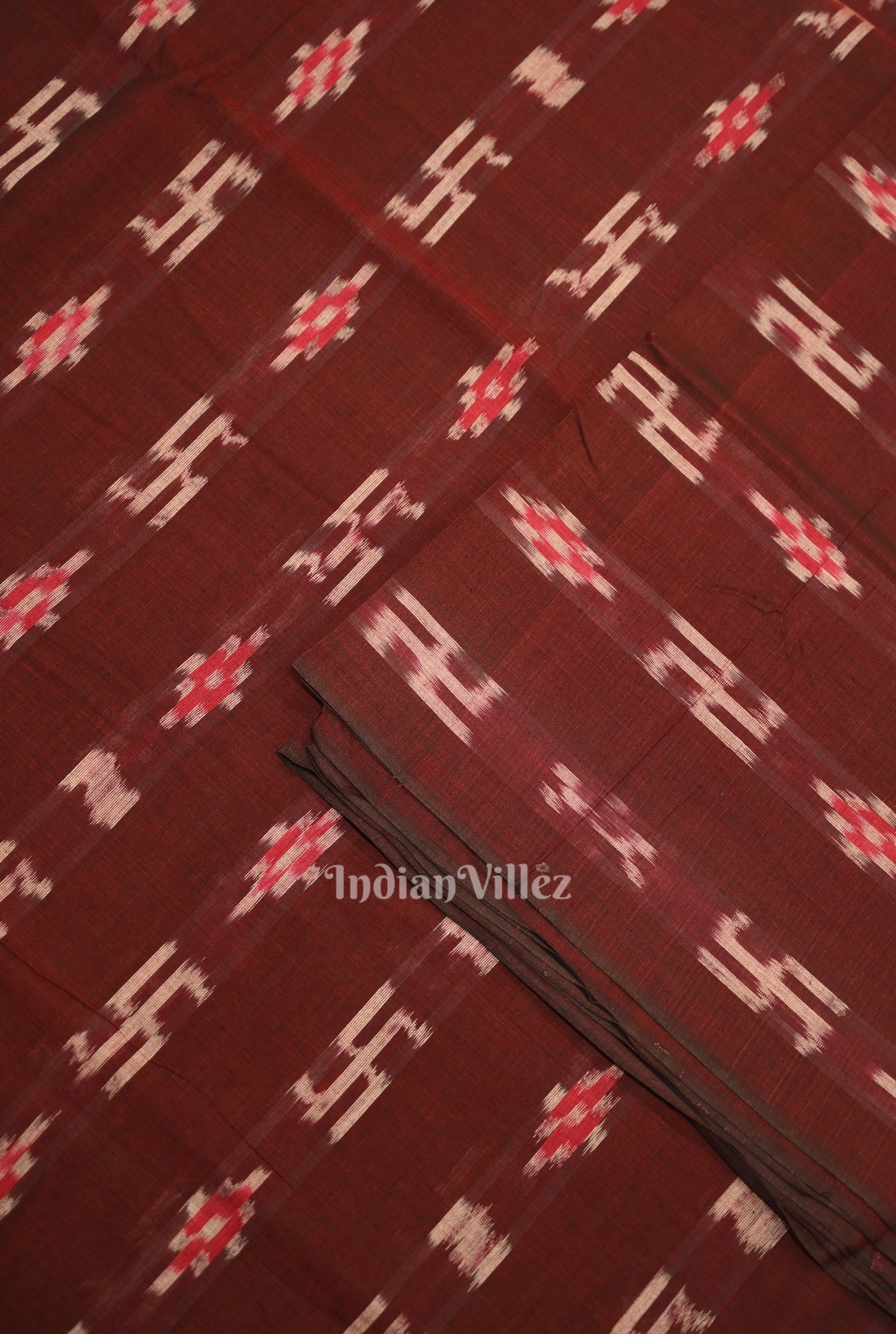 IndianVillèz Maroon Swastik Sambalpuri Ikat Cotton Fabric - view 2