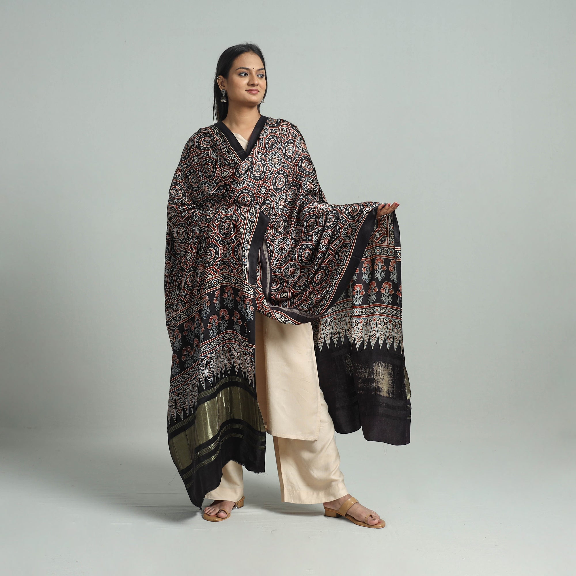 KACHCHH JI CHHAAP Black - Modal Silk Block Print Ajrakh Dupatta 83 - view 2