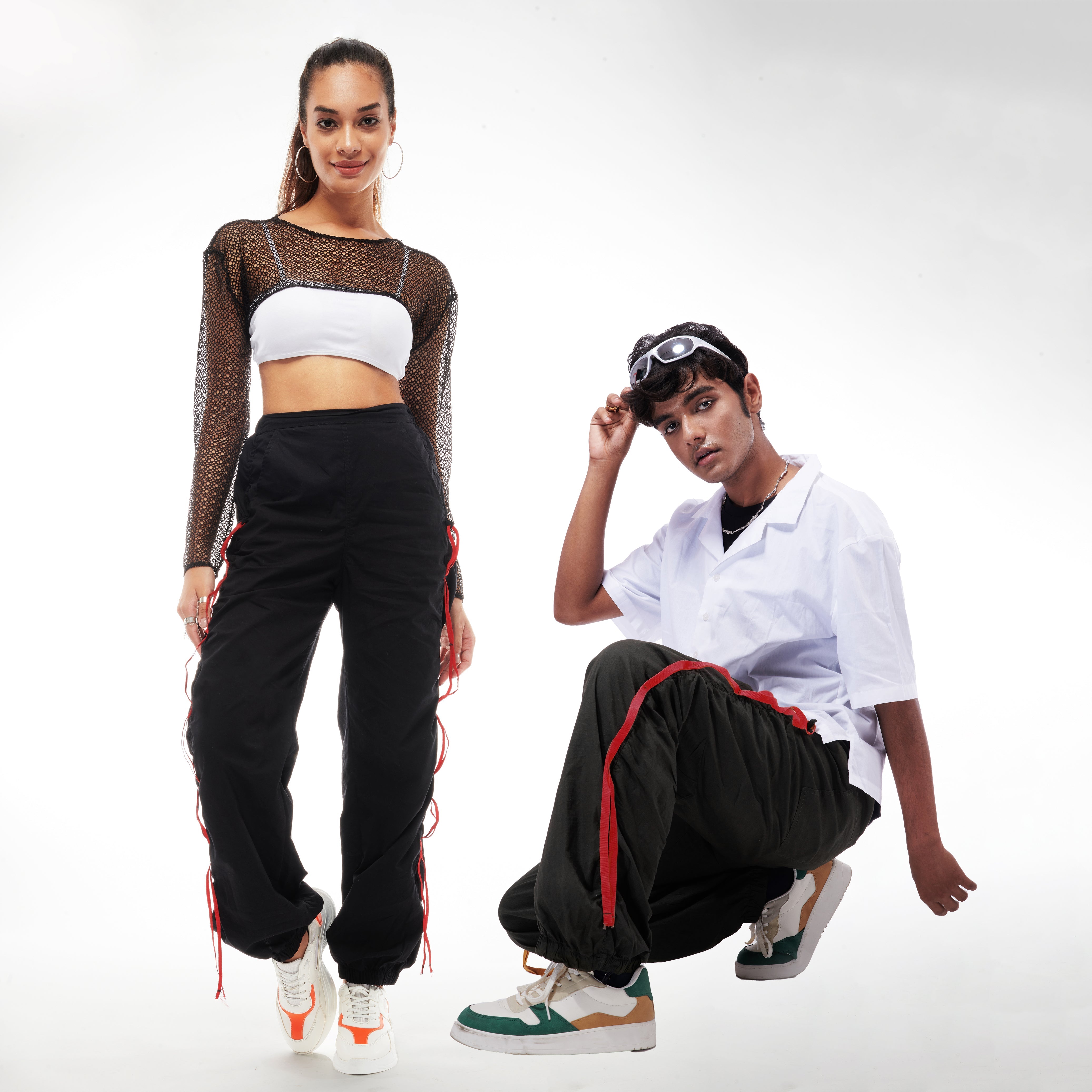 I Z F Black Taped Parachute Pants