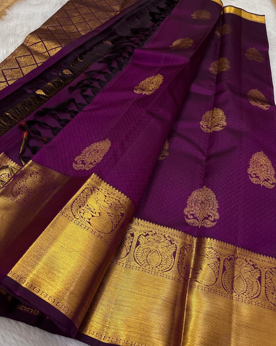 Aayna Transcendent Purple Soft Banarasi Silk Saree With Beguiling Blouse Piece - view 2