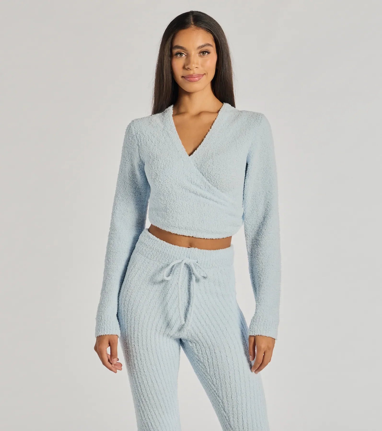 Windsor Cozy Life Chenille Knit Wrap-Front Crop Top