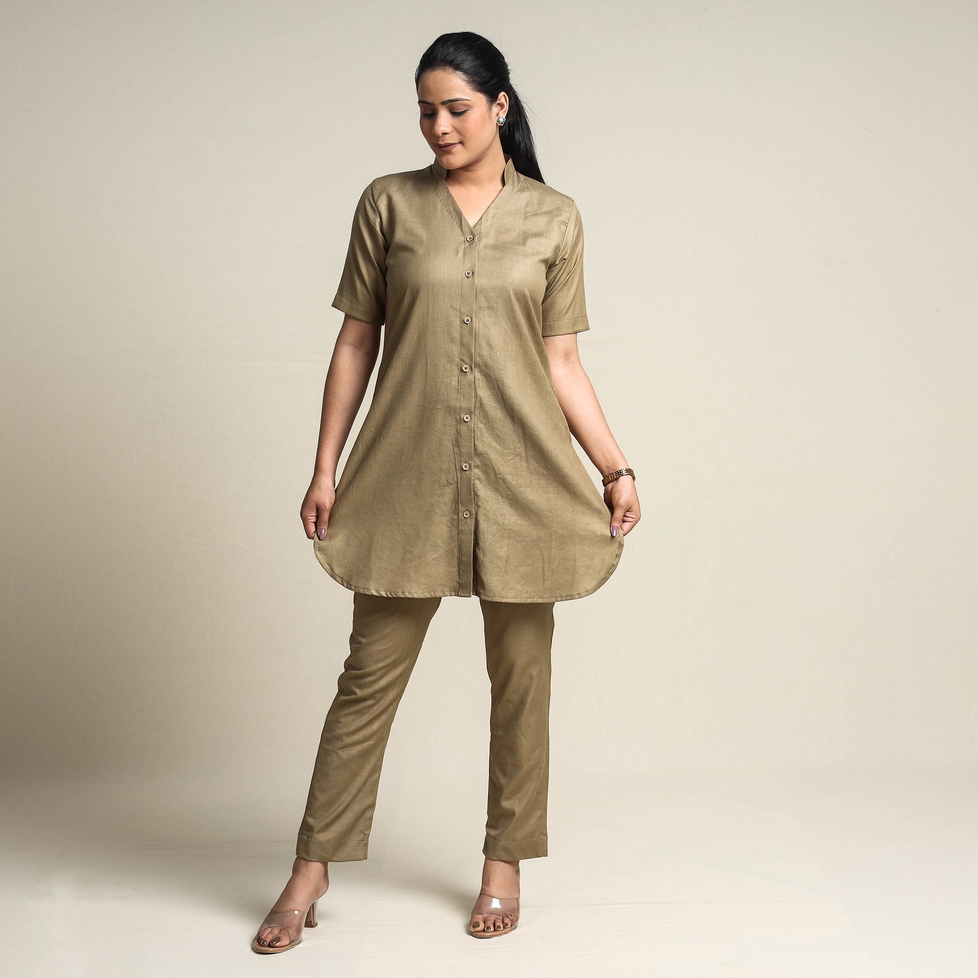 ITOKRI CASUALS Brown - Plain Linen Cotton Co-Ord Set - view 3
