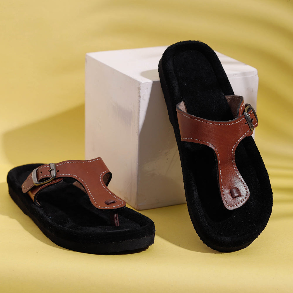 AASAI HANDICRAFT FOOTWEAR AUROVILLE Black & Brown Handcrafted Women's Leather Slippers with Suede