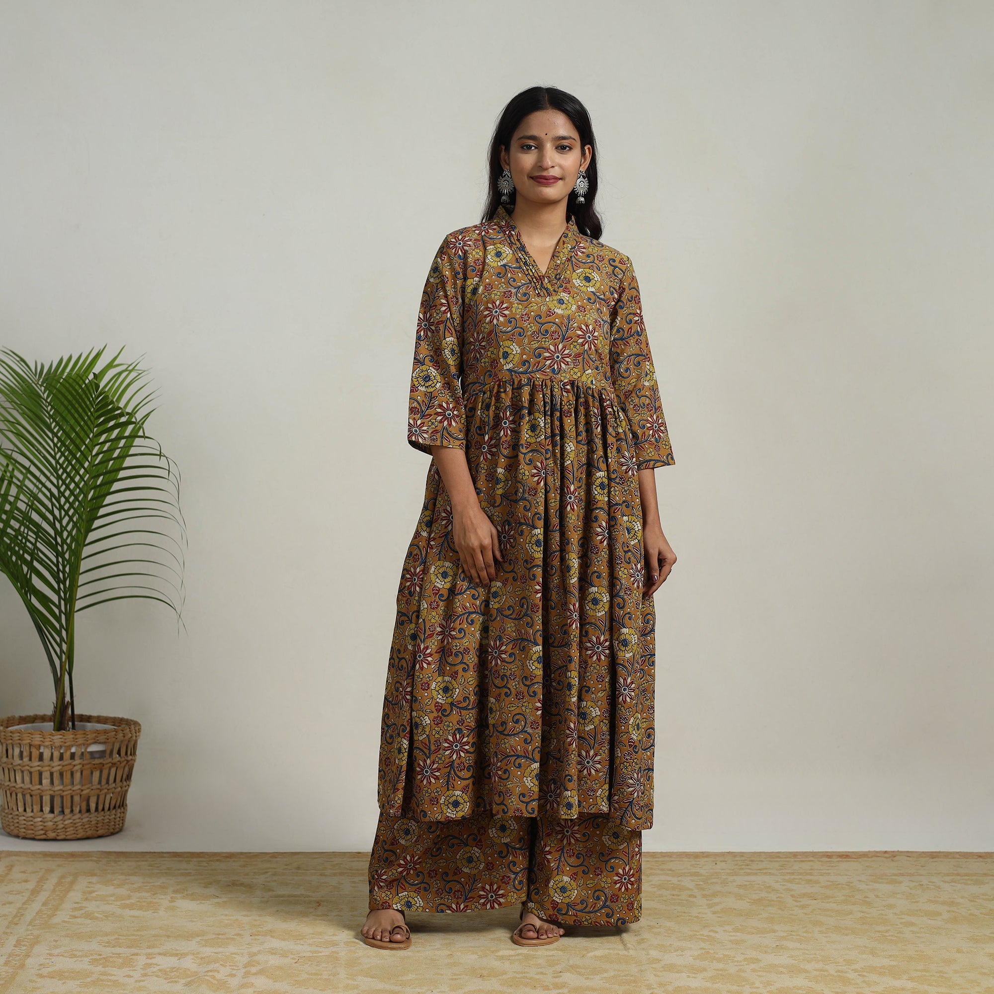 ITOKRI CASUALS Brown - Flared Cotton Block Print Kalamkari Kurta Set 08
