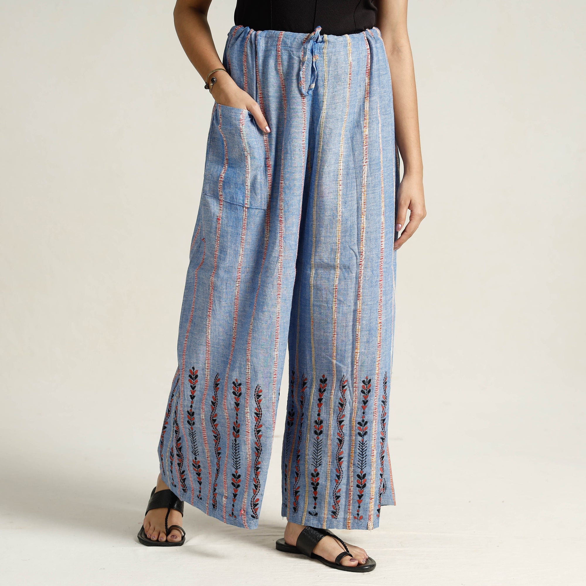ASALKAAR Blue - Bengal Khesh Weaving Cotton Kantha Embroidery Palazzo 35