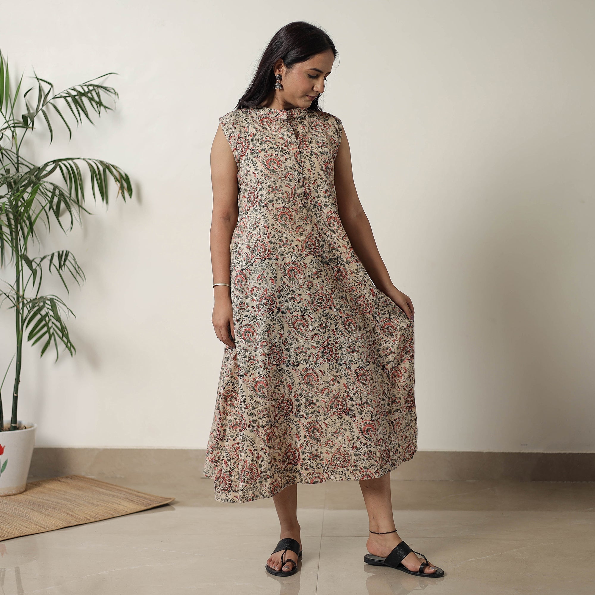 ITOKRI CASUALS Beige - Pedana Kalamkari Block Printed Cotton Dress 16 - view 2