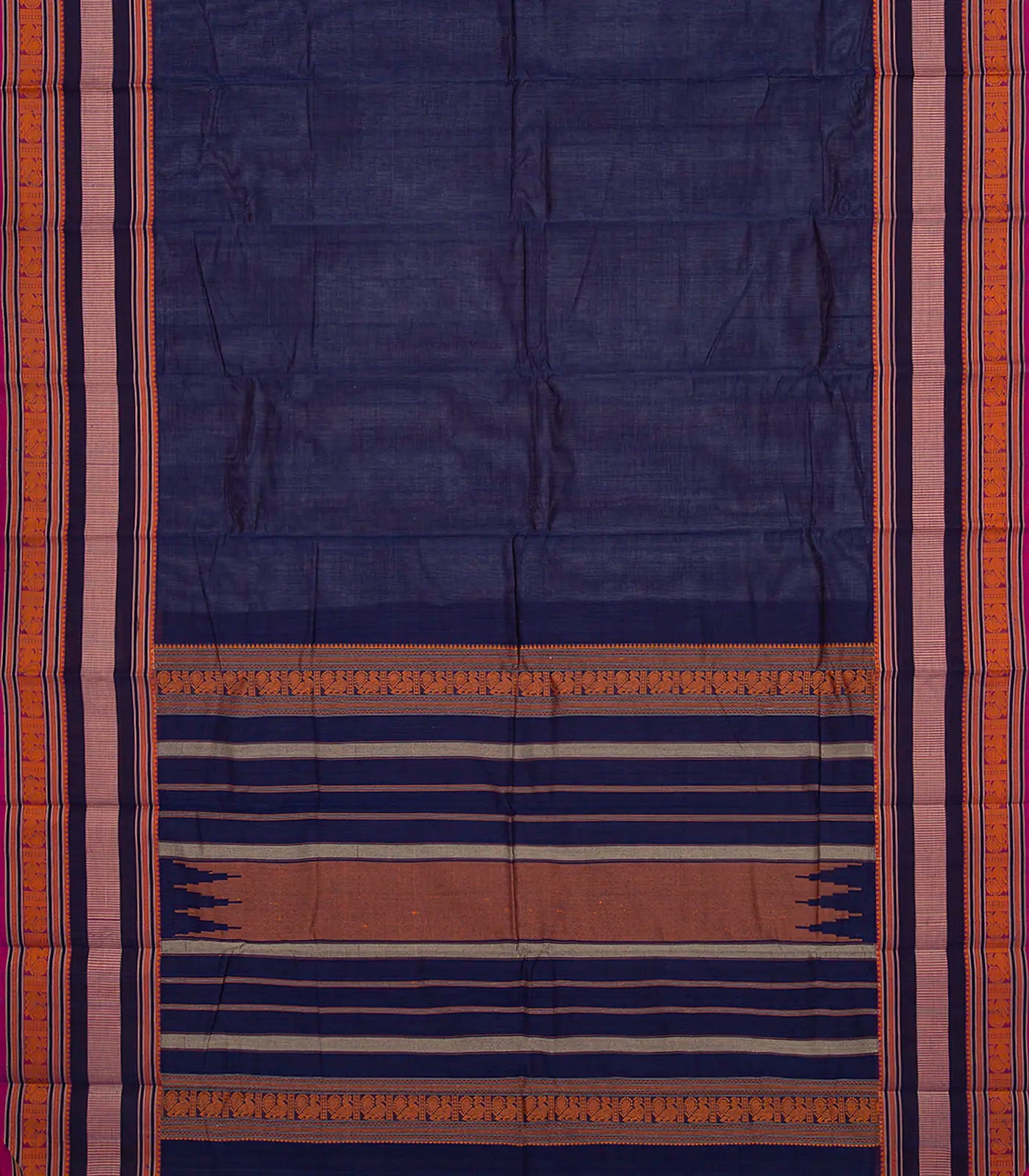 RmKV Navy Blue Handloom Plain Kanchi Cotton Saree -Navy Blue - view 2