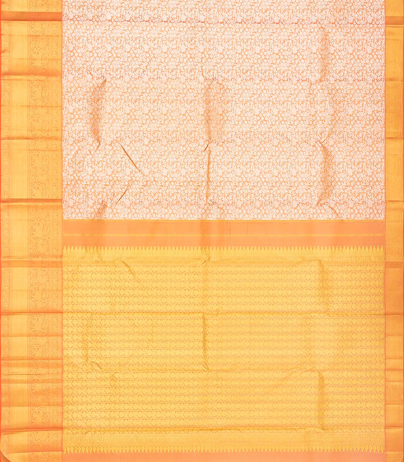 RmKV Peach Handloom Kanchipuram Tissue Silk Saree With Floral Motifs-Peach - view 2