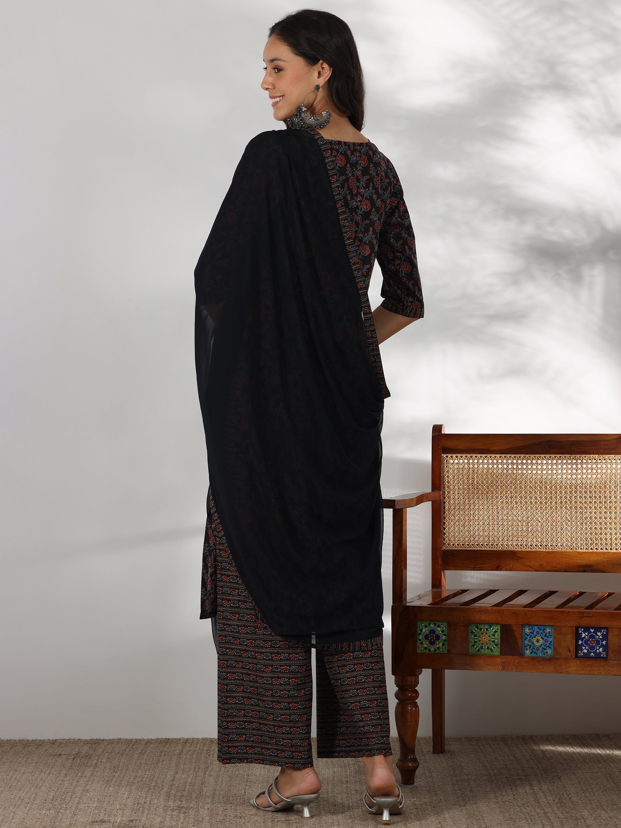 Libas Black Printed Cotton Straight Suit With Dupatta - view 4
