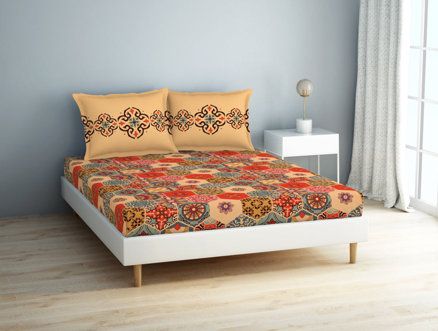 Spaces India Geometric Creampuff - Light Orange 100% Cotton Double Bedsheet - Aurum By Spaces - view 2