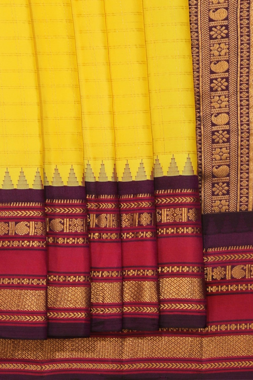 Kalanjali Gadwal Silk Yellow Kattam Saree – Women's