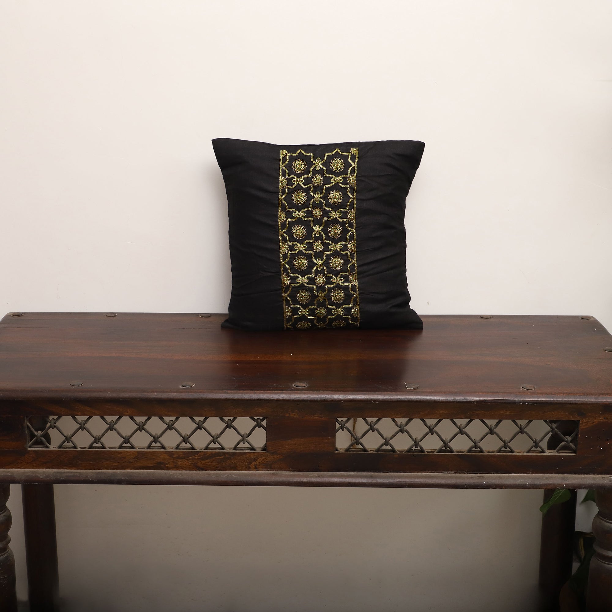 TICS Black - Star Butas - Zardozi Hand Embroidered Raw Silk Cushion Cover (Set of 5) - view 3