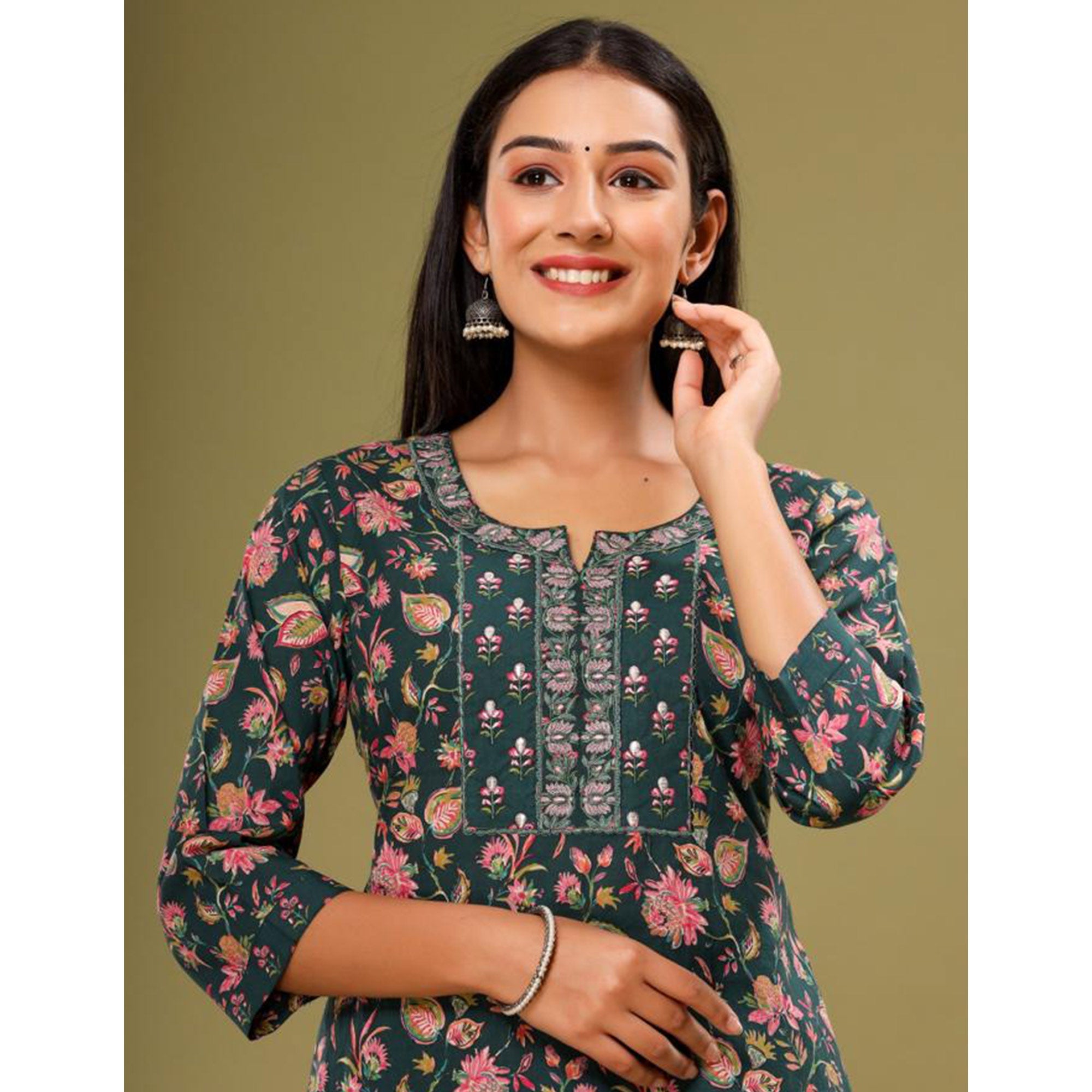 BlackTree green-floral-printed-pure-cotton-suit-2 - view 7