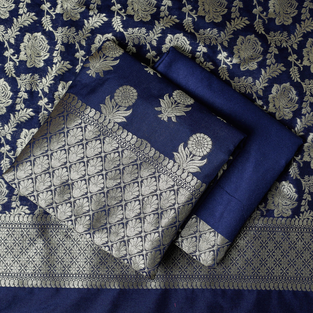 BANARASI BY MAQBUL HASAN Blue - 3pc Zari Jaal & Buti Silk Banarasi Dress Material - view 2