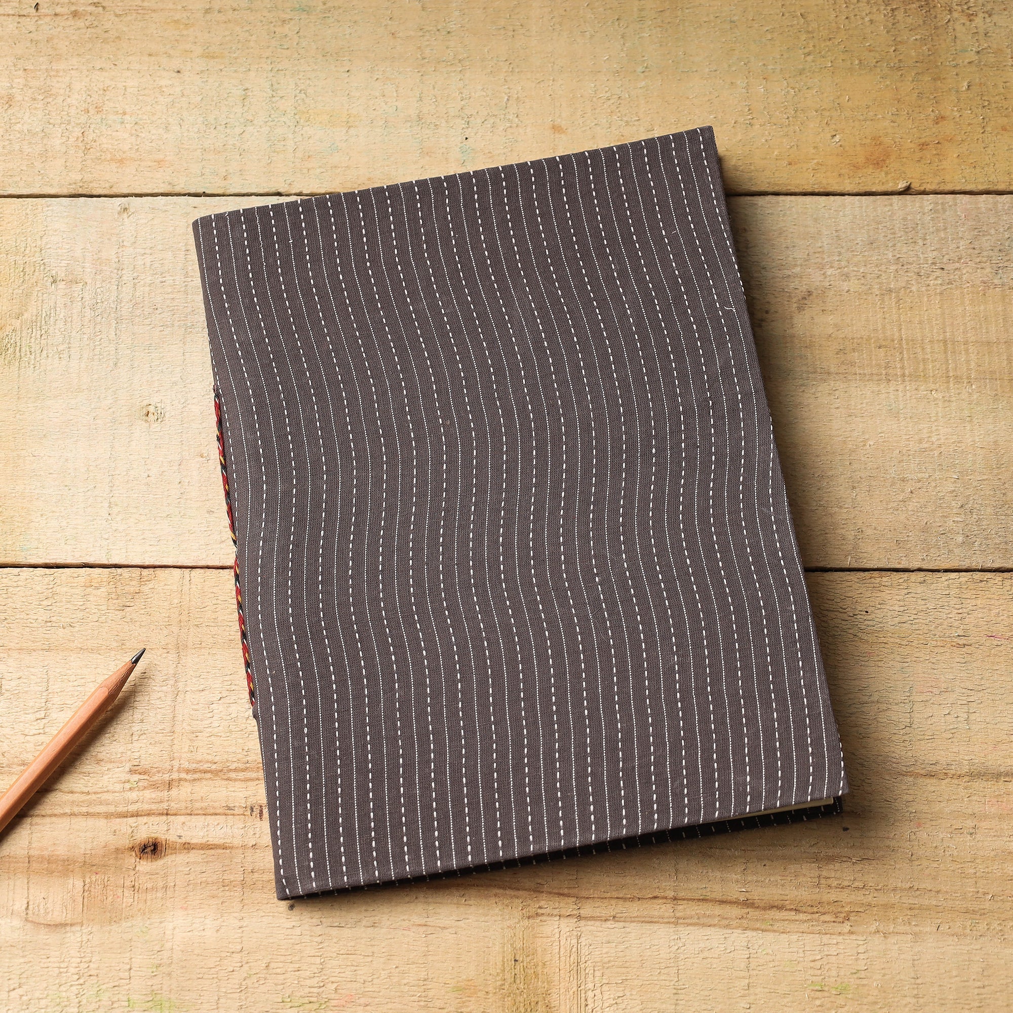 BINDAAS UNLIMITED Black - Kantha Stitch Fabric Cover Handmade Paper Notebook (9 x 7 in)