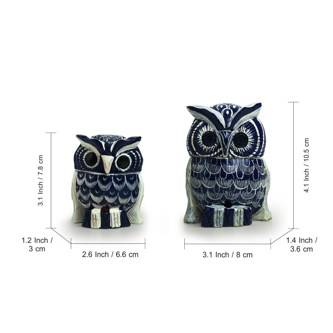 EXCLUSIVELANE 'The Resting Owl Pair' Handpainted Showpiece In Eucalyptus Wood (Set of 2) - view 7