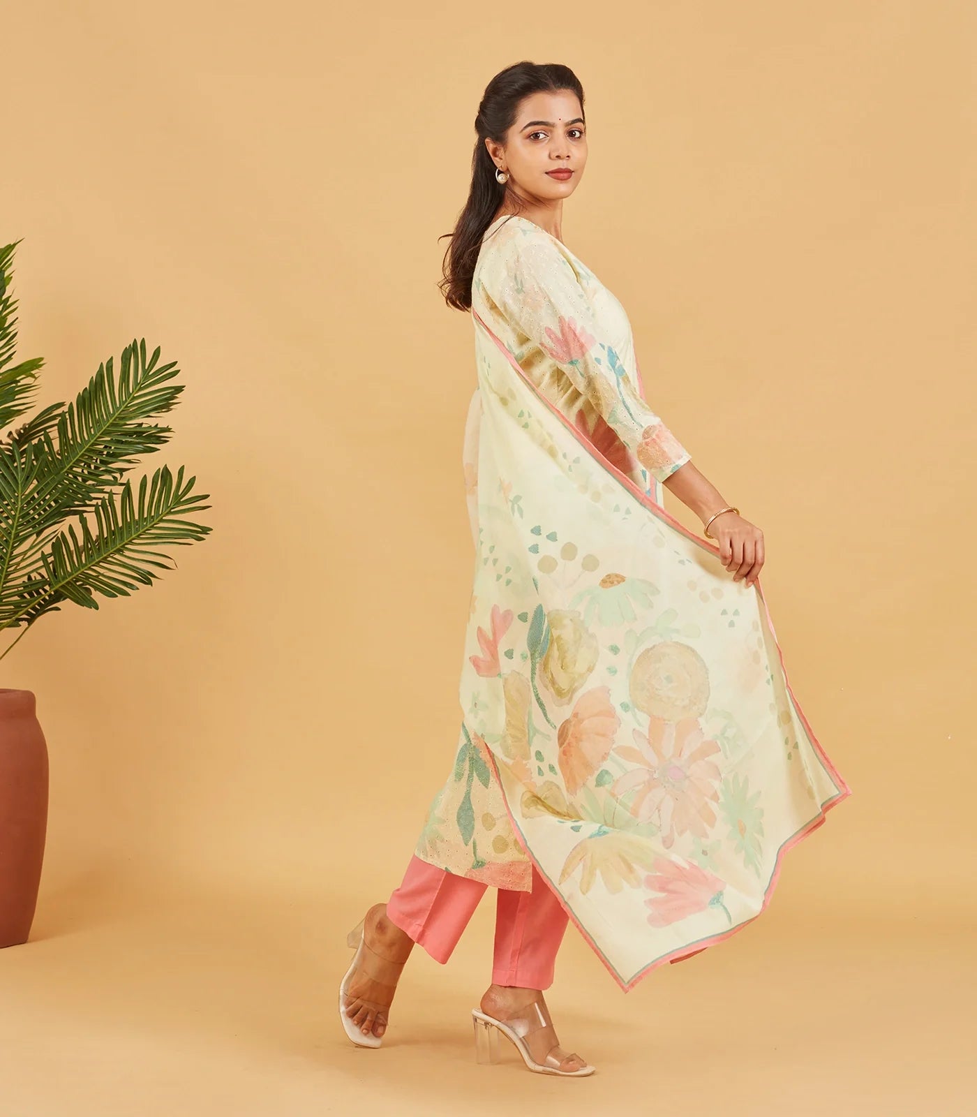 RmKV Pastel Yellow Printed Kurta Set With Dupatta - view 2