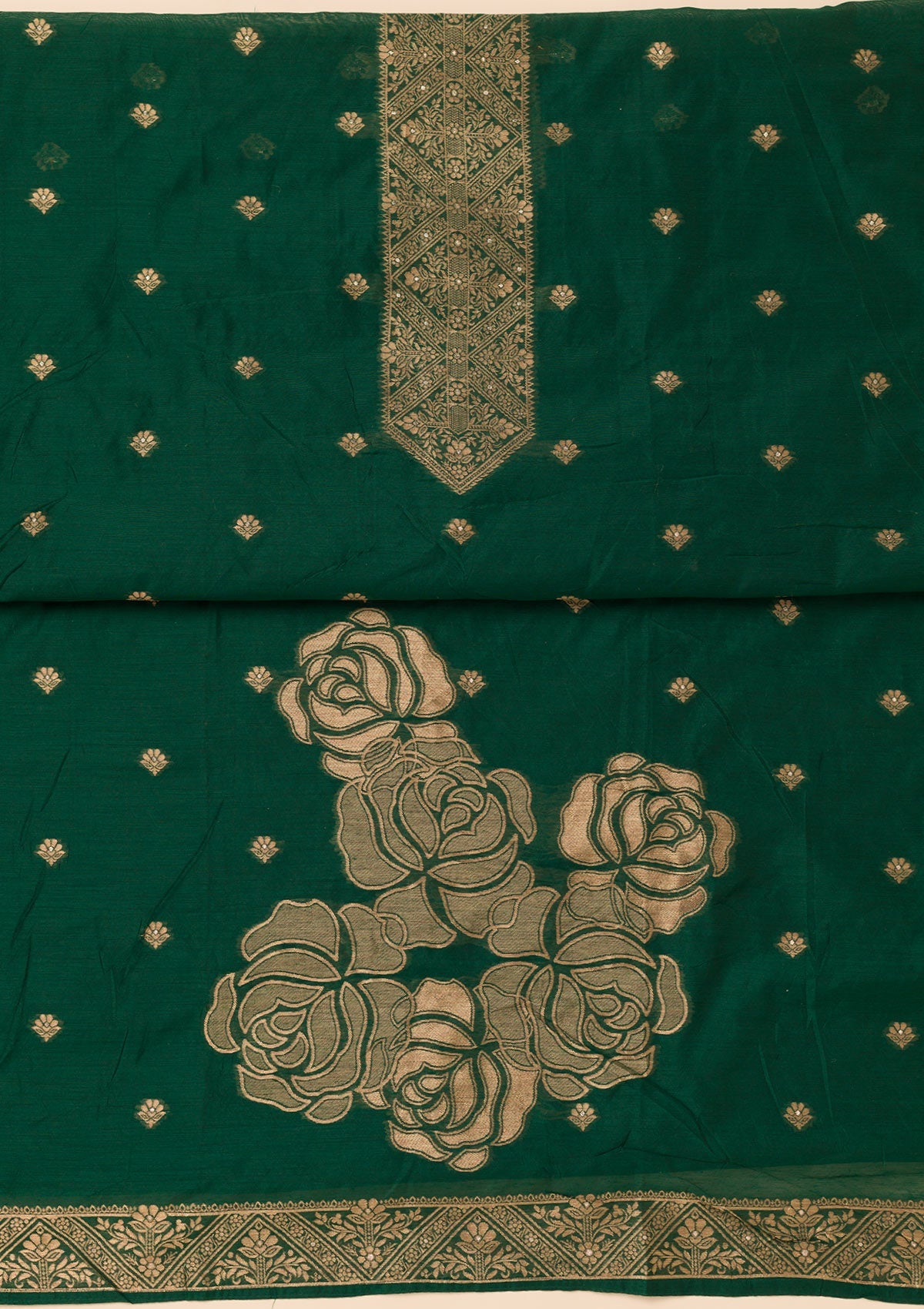 Koskii Bottle Green Zariwork Soft Silk Unstitched Salwar Suit - view 4
