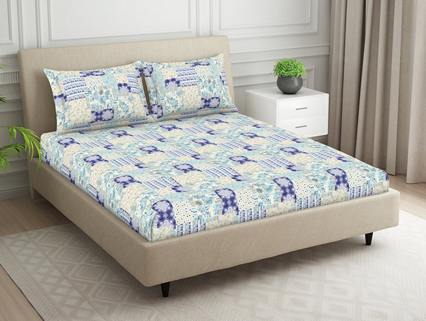 Spaces India Geometric Blue Polycotton Fitted Queen Harmony - By Welspun - view 2