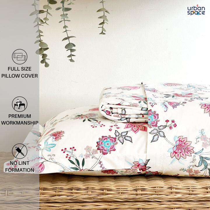 Urban Space -Home Furnishing Store Serene 200 TC 100% Cotton Single Printed Bedsheet with Pillow Covers - Paradise Pink & Blue - view 4