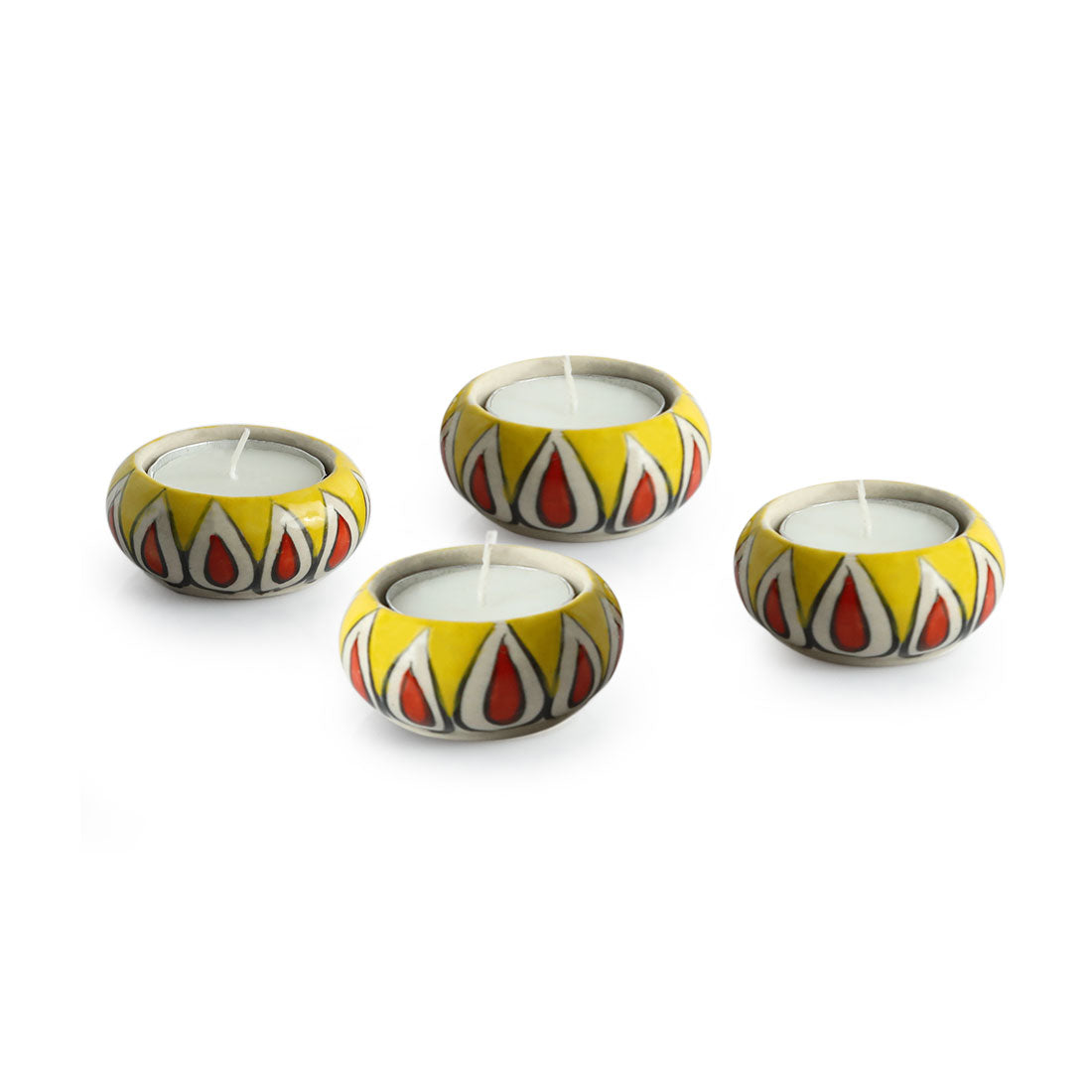 EXCLUSIVELANE 'Mughal Flaming Jugnu' Handpainted Tea Light Holder (Set of 4, Ceramic) - view 2