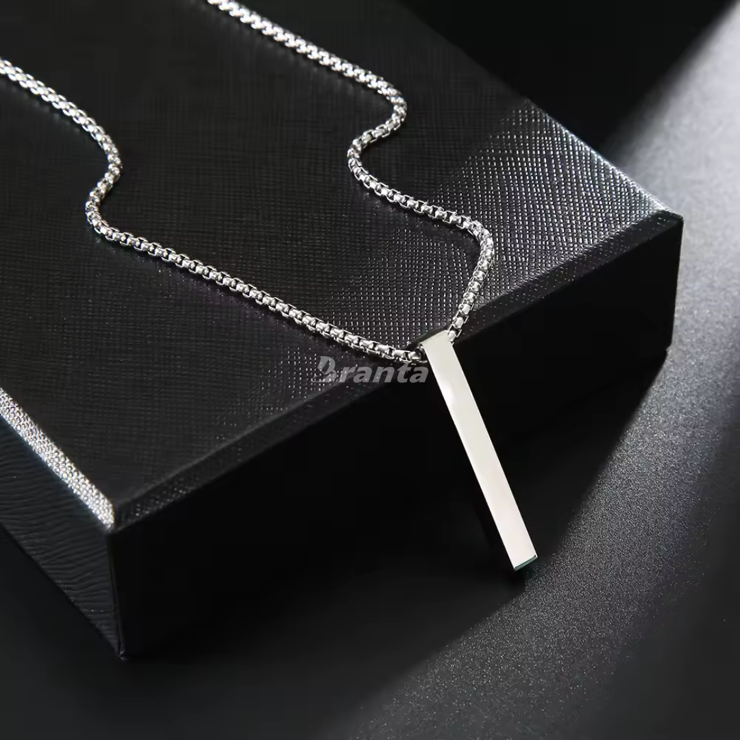 Branta Silver Bar Pendant Chain Necklace For Men - view 2