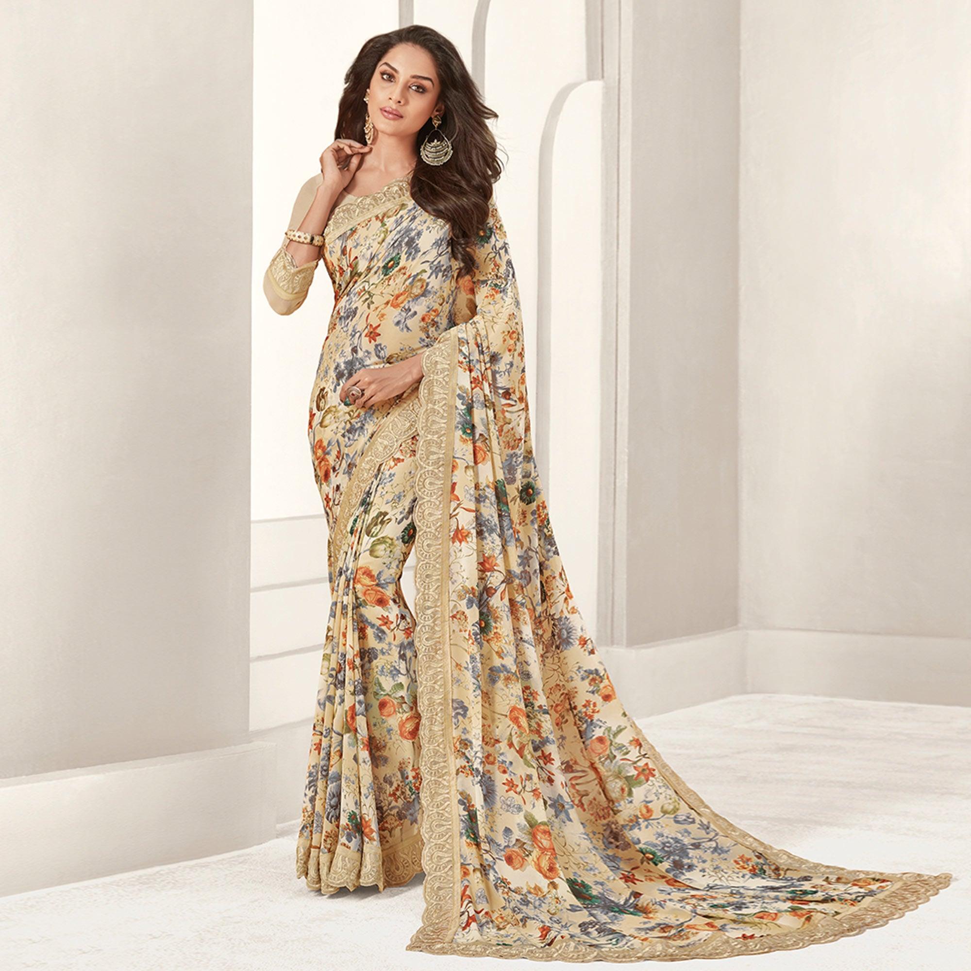 Peachmode Lovely Multicolored Casual Printed Georgette Saree