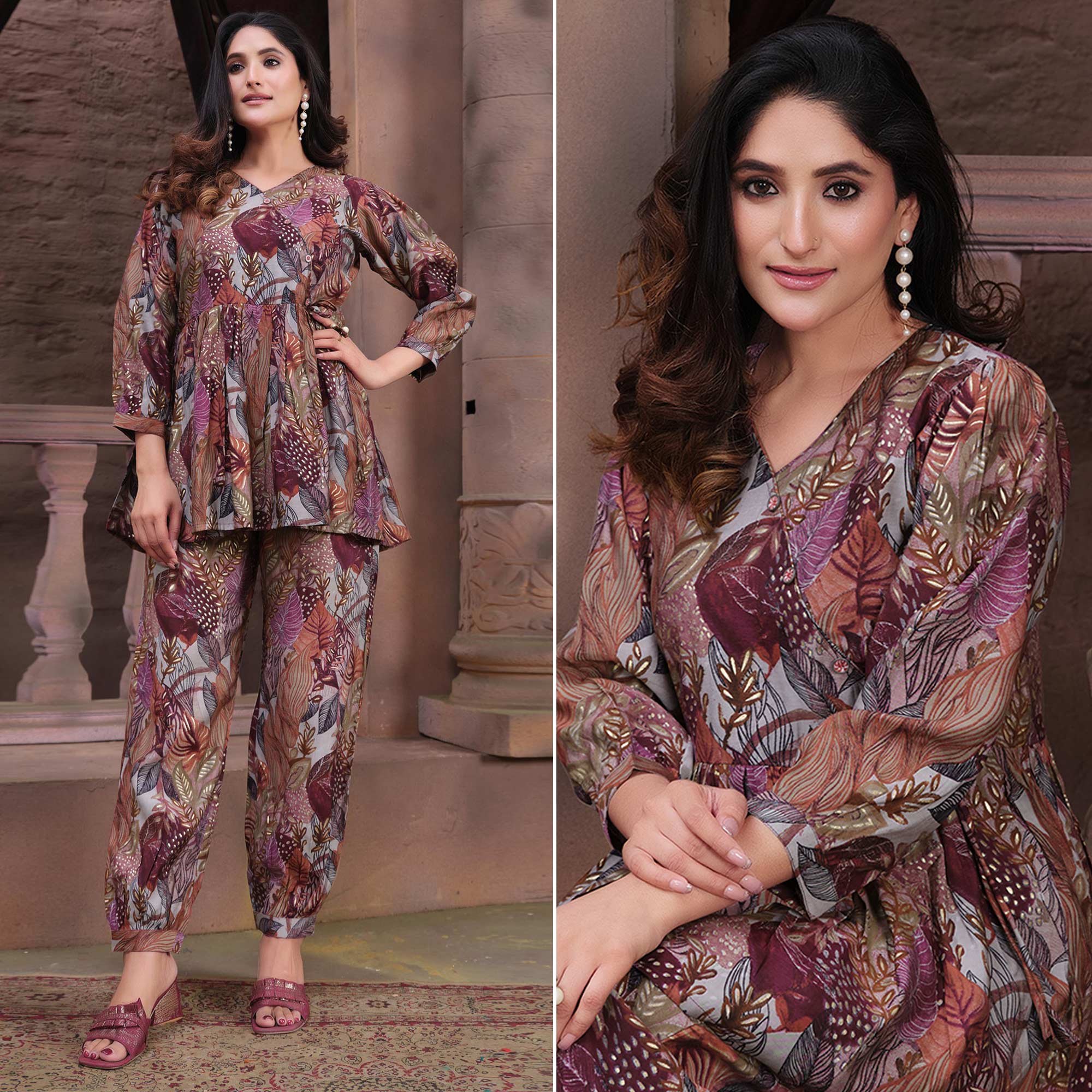 Peachmode Seller Multicolor Floral Printed Chanderi Co Ord Set