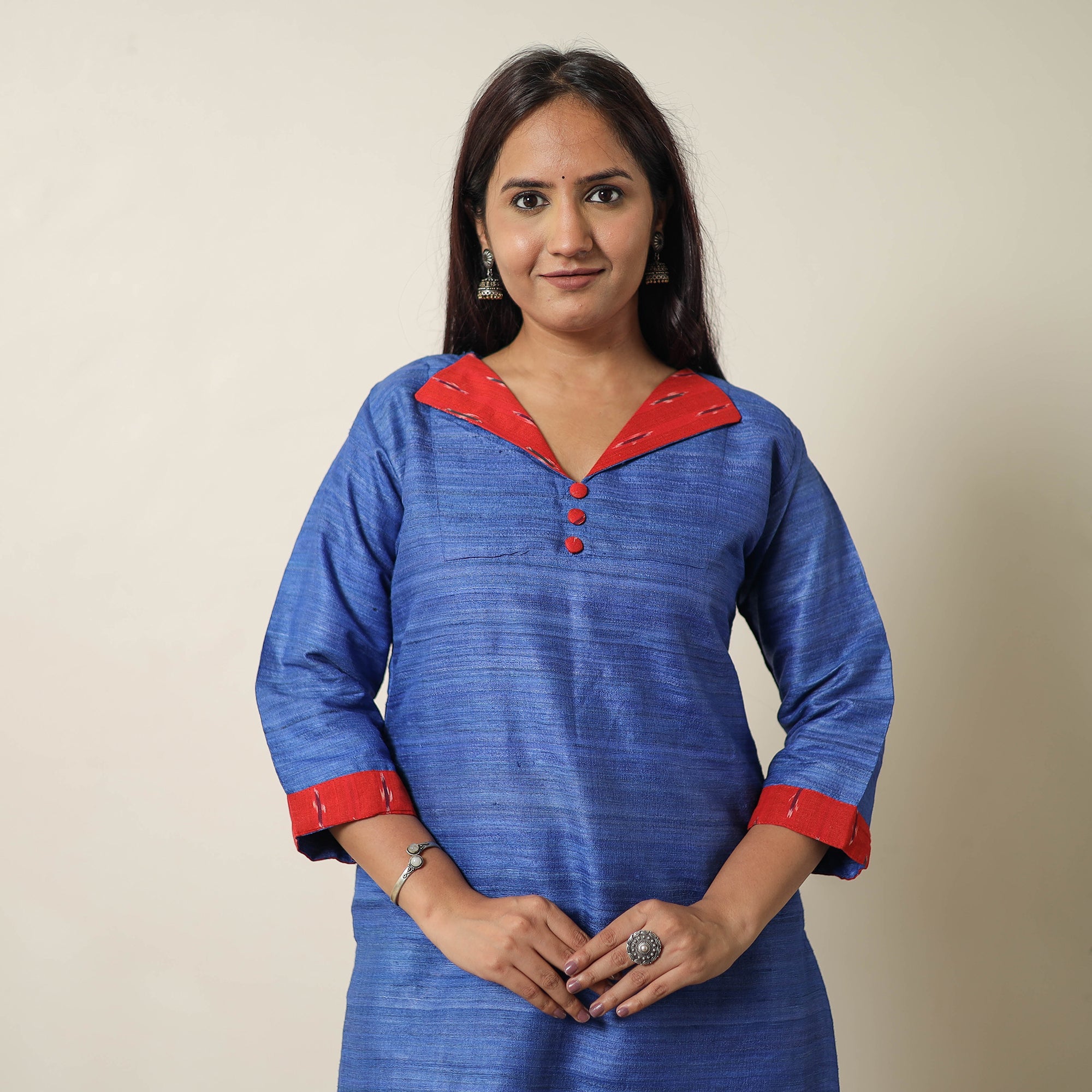ITOKRI CASUALS Blue - Bhagalpuri Handwoven Desi Tussar Silk Straight Kurta 08